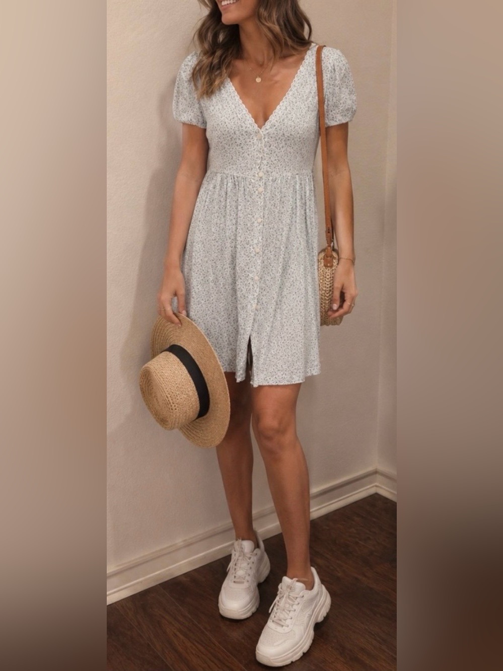 Ralph Lauren White Mini Dress with Pale Blue Micro Floral